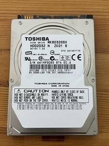 【中古動作品】2.5インチ HDD ハードディスク 東芝 TOSHIBA MK8032GSX 80GB 使用時間：19705時間 非AFT