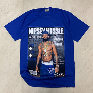 LA発 【L】 Nipsey Hussle 二プシーハッスル COVER アンダーグラウンド グラフィック ヘビーウェイト Tシャツ ロイヤルブルー HIPHOP