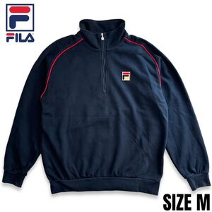 稀少■ FILA (フィラ) 復刻モデル IZAWA Ⅹmas Open TENNIS TOURNAMENT ハーフジップ 長袖 スウェット 紺 ネイビー M ATP テニス BJ ボルグ