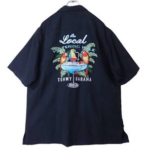 5785/美品TOMMY BAHAMA半袖 刺繍入りアロハシャツ Msizeカクテルグラス オウム the Local WATERING HOLE●洗濯プレス済●トミーバハマ 古着