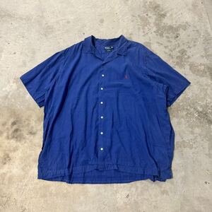 90s Polo Ralph Lauren Curham開襟シャツ 半袖 オープンカラーシャツ ラルフローレン リネン Coldwel ヴィンテージ 50s ブルー 3XL