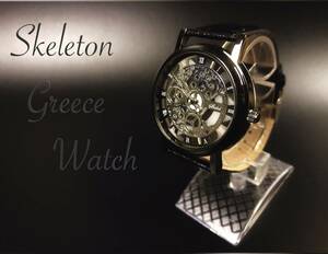 腕時計 時計 ギリシャ文字 ステンレス レザー ベルト 革 アナログ メンズ クォーツ 時計 男女兼用 ブラックフレーム　ブラック　1