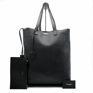 1円《 正規品 》SAINT LAURENT サンローラン トートバッグ ショッピング ポーチ付 レザー ブラック YSL 肩掛け A4可 PC可 大容量