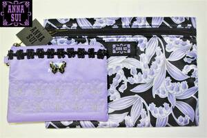 AS-け　新品本物即決　ポーチ　2個セット　ANNA SUI　アナスイ　紫パープル　花柄バタフライ蝶々　ブランド　女性用ギフトプレゼント等