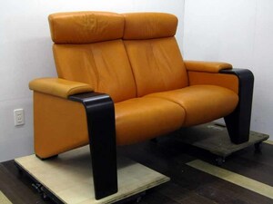 中古 美品 Stressless ストレスレス 2人掛け リクライニングソファ ブラウン 北欧家具　y-0041