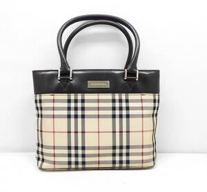 BURBERRY バーバリー ▲ ノバチェック キャンバス×レザー ミニトート ハンドバッグ ブラウン系 レディース