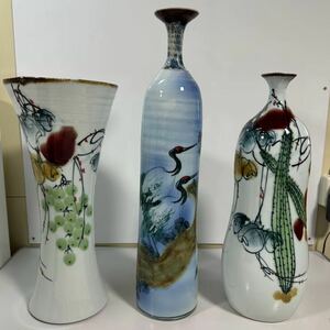 中国美術 花瓶 景徳鎮製 花入 花生 置物 飾り物 壺 壷 骨董 3点セットまとめ売り