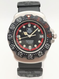 【稼働品】ボーイズ クォーツ タグホイヤー TAGHEUER Professional 200m フォーミュラ1シリーズ 374.513 黒/赤文字盤 純正ベルト 管#1