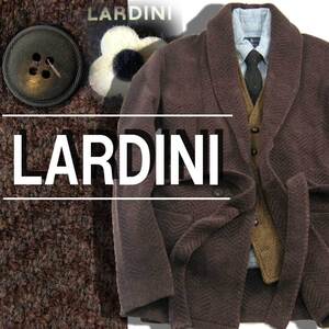 新品 LARDINI 定価8万円 【ニット ガウン ジャケット】 イタリア製 ヘリンボーン 茶 黒 XXS ★323322 ラルディーニ