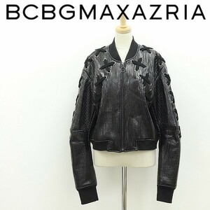 美品◆BCBG MAXAZRIA マックスアズリア COLIN PVC レースアップ ボンバー ジャケット 黒 ブラック M