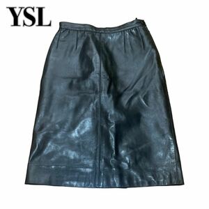 YSL イヴサンローラン レザースカート本革 ブラック黒 34 S