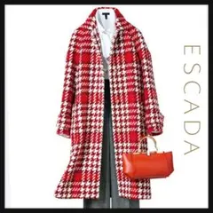 【美品】ESCADA 高級 ヴァージンウール チェック ロングコート