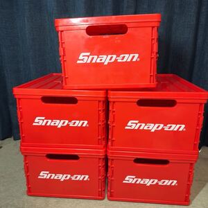 送料無料 Snap-on 折りたたみコンテナ 蓋付き 5個セット ☆ スナップオン レッド 収納ケース ボックス