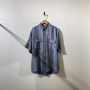 vintage euro stripe linen shirt ヨーロッパ古着 ビンテージ 半袖シャツ リネンシャツ ストライプシャツ 70s 80s ボタンダウンシャツ