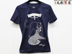 HERMES エルメス 2H4616DH レディース ジャングルラブ コットン100％ 半袖 Tシャツ ネイビー サイズ34 美品 カットソー クールネック