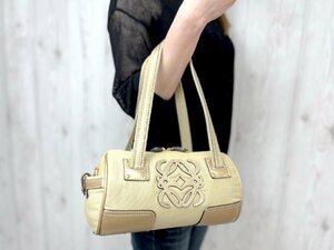 極美品 LOEWE ロエベ アナグラム ハンドバッグ バッグ キャンバス×レザー ベージュ×シャンパンゴールド 73147Y