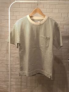 relume JOURNAL STANDARD ボーダー 半袖Tシャツ 胸ポケット Mサイズ カーキ×オフホワイト レリューム ジャーナルスタンダード