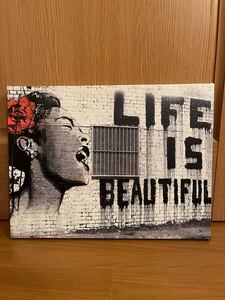 バンクシー　アートパネル　LIFE IS BEATIFUL