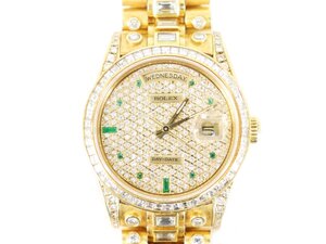 ▲可動品・ROLEX・ロレックス・DAY-DATE ・デイデイト・アフターダイヤ・金無垢・K18・メンズ・750・フルダイヤ・箱・保証書・本物保証▲