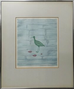 真作保証『南桂子 オリジナル銅版画 鳥と貝 限定88/100部』直筆サイン・エディション入 額装