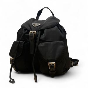 鑑定済み品 PRADA backpack small leather×nylon black プラダ リュック バックパック 白タグ 三角ロゴ レザー ナイロン ブラック