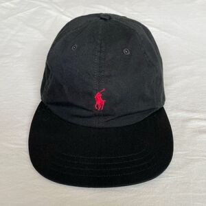 未使用! 90s Ralph Lauren ブラック キャップ ビンテージ 台湾製 コットン POLO ラルフローレン 黒