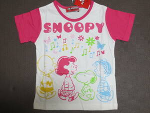 新品 100 スヌーピー 半袖Tシャツ 綿100% ピンク カラフルプリント ピーナッツ SNOOPY 女の子 夏物 保育園 幼稚園 95cm～ 送料無料