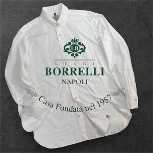 定価4.5万 美品 LUIGI BORRELLI ルイジ ボレッリ タブカラー ドレスシャツ サイズ41/16(L-XL相当) ホワイト 袖先に汚れ有 イタリア A2723