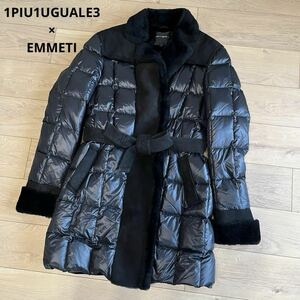 新品同様 定価38.5万円 1PIU1UGUALE3 × EMMETI GOWN ROPE COAT 希少VIサイズ XL相当 ムートン切り替え ダウンコート ジャケット 黒