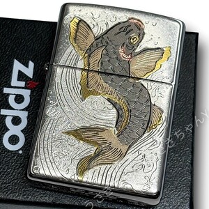 zippo☆電鋳板☆大鯉の滝登り☆和柄☆ジッポ ライター