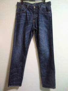 Ｗ33☆＆DENIM byH＆M☆テーパードデニムパンツ　ボタンフライ／インディゴ／送600円