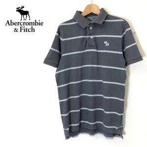 1S2282-F◆Abercrombie＆Fitch アバクロンビーアンドフィッチ 半袖ポロシャツ カットソー ボーダー ◆ M コットン グレー 古着 メンズ 春夏