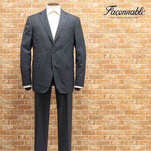 1円/春夏/Faconnable/58/56サイズ/訳 シングル スーツ なめらかウール100％ 無地 ビジネス 上品 エレガント 背広 新品/紺/ネイビー/if196/