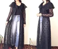 vintage black cape lace maxi robe gown