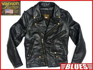 即決★アメリカ製 VANSON★メンズS レザーライダースジャケット バンソン 36 黒 本革 ダブル 本皮 パンクロック ライディング ツーリング