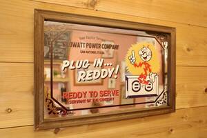 新品　REDDY KILOWATT レディキロワット　ウッド　パブミラー　PUB MIRROR アメリカン　カフェ　バー　ガレージ　　アドキャラ　木製②