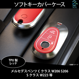 メルセデスベンツ W206 S206 W223 ソフトキーカバー キーケース シルバー＆レッド TPU製 ポリウレタン 出荷締切18時