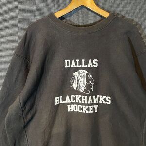 70s 80s Champion 復刻 青単色タグ スウェット チャンピオン リバースウィーブ ビッグサイズ トレーナー DALLAS BLACKHAWKS HOCKEY 玉10831