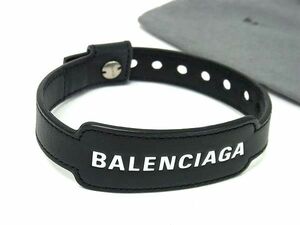 1円 ■美品■ BALENCIAGA バレンシアガ レザー ブレスレット バングル アクセサリー レディース メンズ ブラック系 FD1317