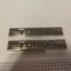 【ゆうパケット送料込】TURBO（ターボ) エンブレムプレート 黒文字　縦1.0cm×横6.0cm　2枚組　金属製