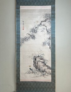 【洛座】江戸後期の画家 花鳥図 掛け軸 山本梅逸＜文人禅画掛け軸◆