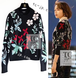 シャネル セーター CHANEL 21PF 2021 32万 ブラック マルチカラー 花柄 カシミア100% ニット トップス 女優着用 新品同様 38