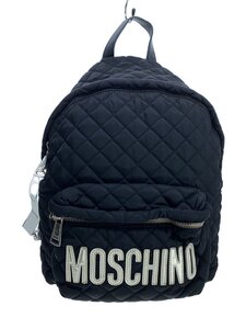 MOSCHINO◆キルティングミニバックパック/ブラック/無地/ナイロン