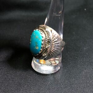 Vintage Silver Oval Ring Turquoise 925 22号 スターリングシルバー ナバホ ホピ HOPI NAVAJO ターコイズ インディアンジュエリー