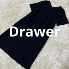 Drawer コットン１４Gバックジップワンピース 2 M 黒 シルバー 半袖