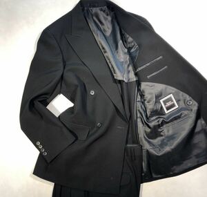 新品 【サイズAB9 4L★Kanebo礼服】4Bダブルスーツ 漆黒フォーマル 背抜き ノーベンツ 2タック アジャスター付き ウール100% 冠婚葬祭 喪服