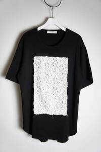 美品 21SS APOCRYPHA. アポクリファ RANDOM LACE T ランダム レース 半袖 Tシャツ カットソー 211T03 黒 サイズ2 本物 212O