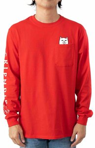 RIPNDIP (リップンディップ) ロンT ロングTシャツ 長袖 Lord Nermal Pocket L/S Shirt Cherry Red チェリーレッド (S) ネコ 猫 ねこ