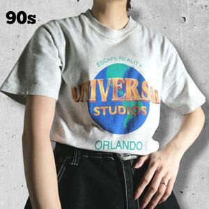 90s UNIVERSAL STUDIOS ユニバーサルスタジオ 半袖 プリント ロゴTシャツ シングルステッチ ヴィンテージ メンズXS レディースS 古着 1635