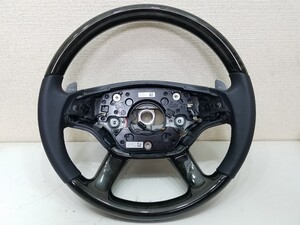 新同■ウッド/本革コンビ純正ステアリング■W221.W216.■前期用(ヒーター.AMGパドル付)